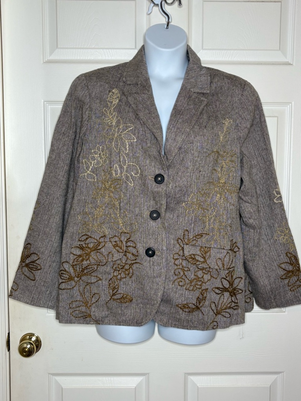 Coldwater Creek Brown Embroidered Floral Blazer